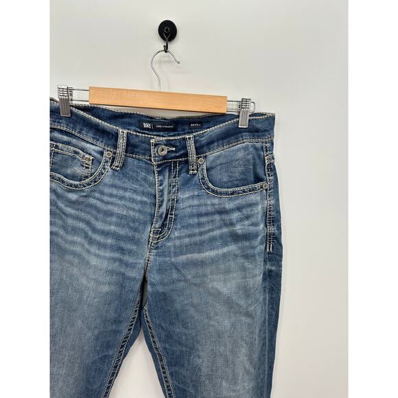 BKE Buckle Jake Straight Jeans Mens 33x34 Blue Premium Stretch Distressed Denim - Picture 4 of 9